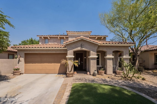 7169 S Dodane Ct, Gilbert, AZ 85298 - mediterranean / spanish-style home featuring a garage, stucco siding, driveway, and a tile roof