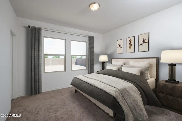 carpeted bedroom featuring baseboards