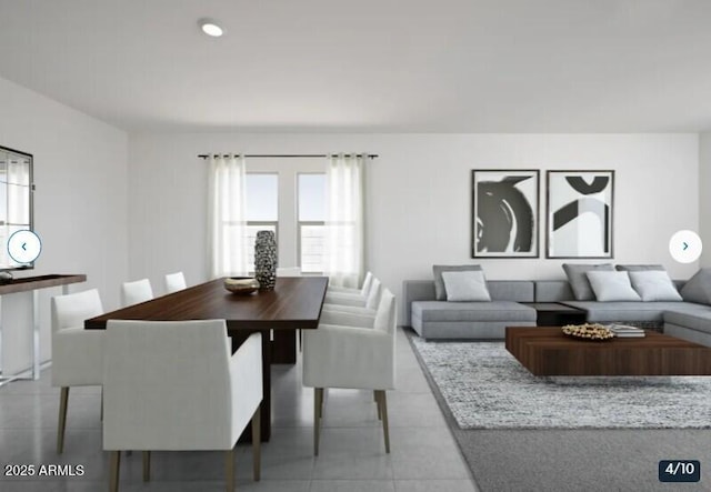dining space featuring light tile patterned floors and recessed lighting
