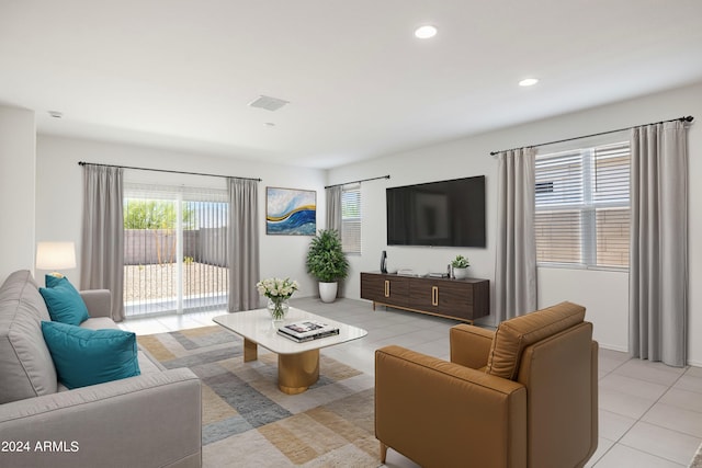 living room with light tile patterned floors