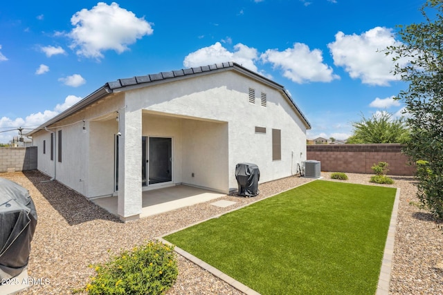 1281 W Highland Rd, San Tan Valley, AZ 85143 - rear view of property with central air condition unit, a patio, and stucco siding