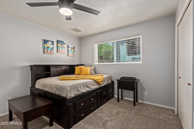 13614 N 33rd Ave, Phoenix, AZ 85029 - bedroom featuring a textured ceiling, carpet, a ceiling fan, and a closet