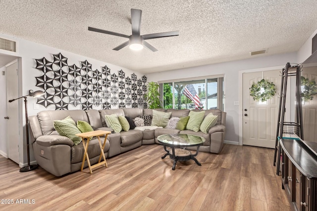 13614 N 33rd Ave, Phoenix, AZ 85029 - living area featuring a textured ceiling, light wood finished floors, and a ceiling fan