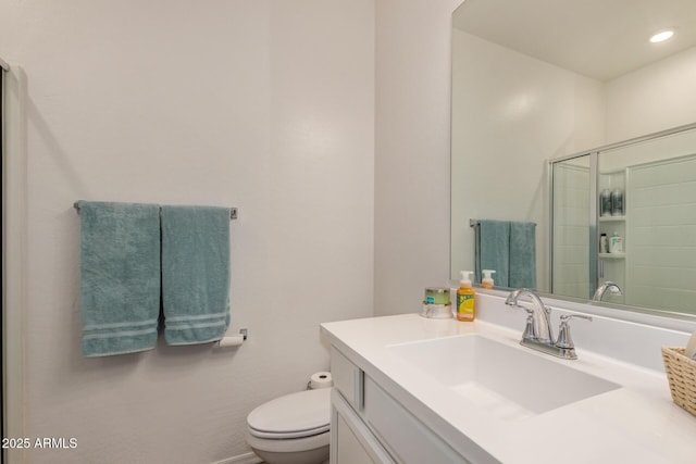 2631 S Sulley Dr Unit 106, Gilbert, AZ 85295 - bathroom featuring vanity, toilet, recessed lighting, and a shower with door