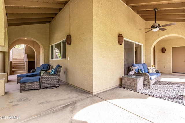 view of patio / terrace featuring ceiling fan and outdoor lounge area