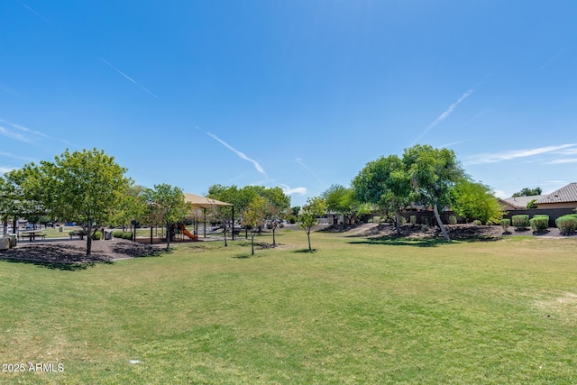 view of home's community with a yard