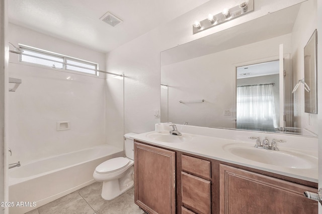 full bathroom with toilet, tile patterned flooring, a sink, and visible vents