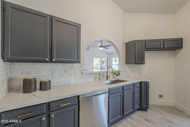 4248 E Jason Dr, Phoenix, AZ 85050 - kitchen featuring dishwasher, a sink, tasteful backsplash, and light stone counters