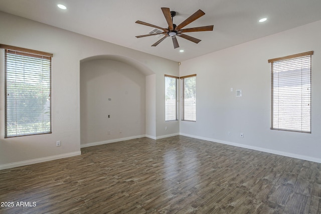 1826 W Oriole Way, Chandler, AZ 85286 - empty room featuring a ceiling fan, dark wood-type flooring, and recessed lighting