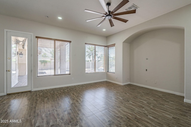 1826 W Oriole Way, Chandler, AZ 85286 - spare room with a ceiling fan, dark wood-type flooring, and recessed lighting