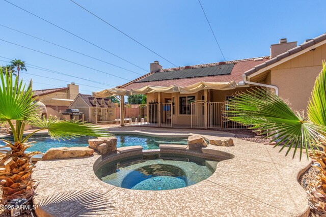 15825 N 45th St, Phoenix, AZ 85032 - view of pool with a pool with connected hot tub, a fenced backyard, and a grill