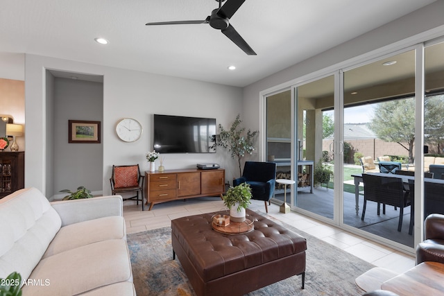 24226 N 22nd St, Phoenix, AZ 85024 - living area featuring a ceiling fan, recessed lighting, and light tile patterned floors