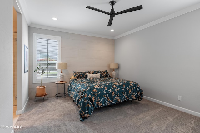 24226 N 22nd St, Phoenix, AZ 85024 - bedroom featuring ornamental molding, baseboards, carpet floors, a ceiling fan, and recessed lighting