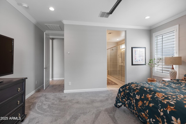 24226 N 22nd St, Phoenix, AZ 85024 - bedroom with crown molding, light carpet, baseboards, recessed lighting, and connected bathroom
