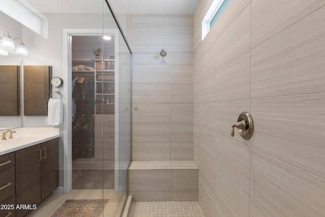 24226 N 22nd St, Phoenix, AZ 85024 - bathroom with a shower stall, vanity, and tile patterned flooring