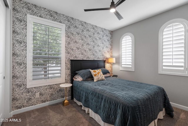 24226 N 22nd St, Phoenix, AZ 85024 - carpeted bedroom with wallpapered walls, baseboards, and ceiling fan
