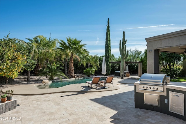 view of patio with grilling area and an outdoor kitchen