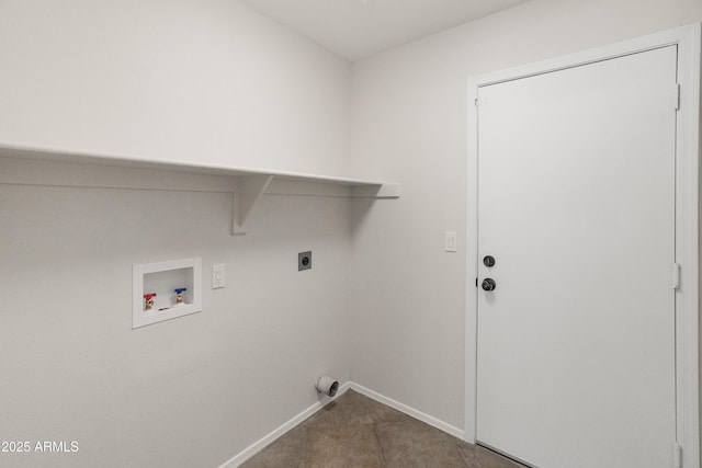 clothes washing area with baseboards, laundry area, electric dryer hookup, and hookup for a washing machine