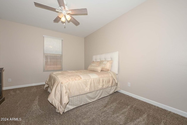 bedroom with carpet, baseboards, and ceiling fan