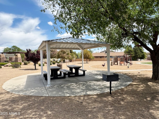 view of property's community featuring a gazebo and playground community