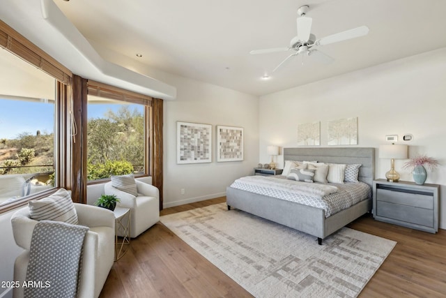 11334 E Troon Vista Dr, Scottsdale, AZ 85255 - bedroom with ceiling fan, baseboards, wood finished floors, and recessed lighting