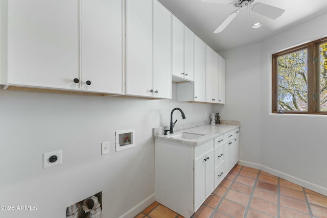 11334 E Troon Vista Dr, Scottsdale, AZ 85255 - washroom featuring a sink, hookup for an electric dryer, baseboards, hookup for a washing machine, and cabinet space
