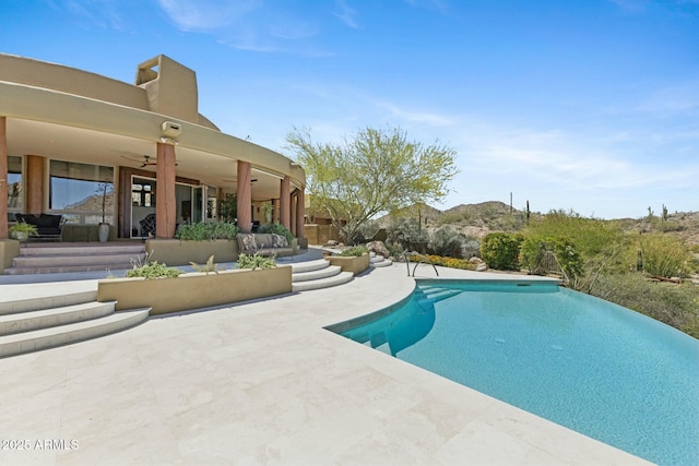 11334 E Troon Vista Dr, Scottsdale, AZ 85255 - outdoor pool featuring a patio and ceiling fan
