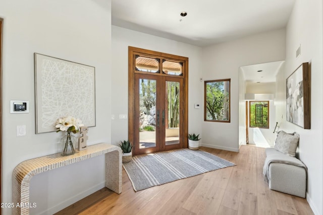 11334 E Troon Vista Dr, Scottsdale, AZ 85255 - entryway featuring baseboards, french doors, light wood finished floors, and plenty of natural light