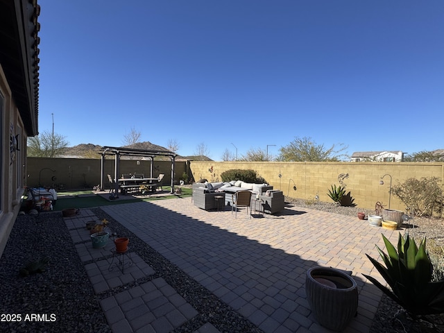 view of patio / terrace featuring a gazebo and outdoor lounge area