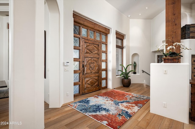 foyer entrance featuring wood-type flooring