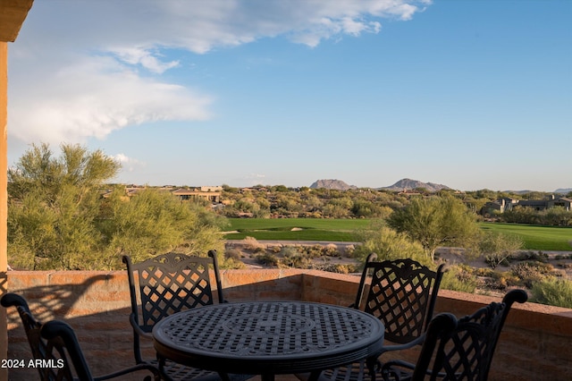 view of patio featuring a mountain view