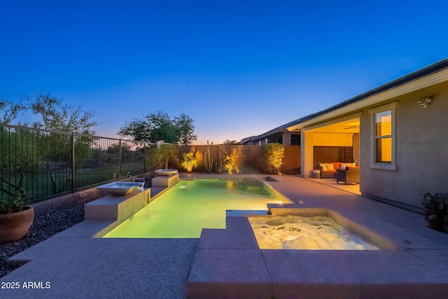 13719 W Amberwing St, Peoria, AZ 85383 - view of pool with a fenced backyard, a pool with connected hot tub, and a patio area