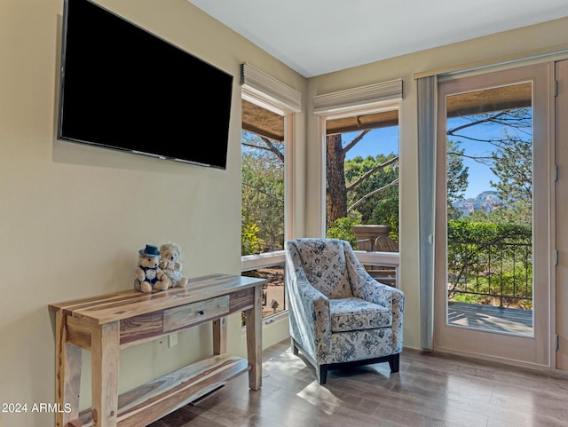 sitting room with hardwood / wood-style floors