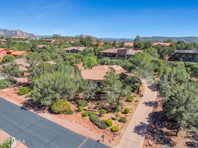 drone / aerial view featuring a mountain view