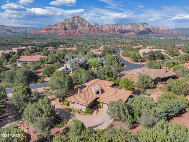 drone / aerial view featuring a mountain view