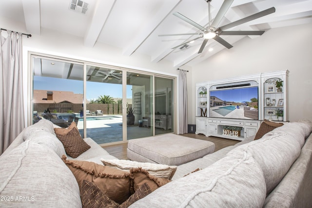 3118 E Gary Way, Phoenix, AZ 85042 - living room featuring a ceiling fan and wood finished floors
