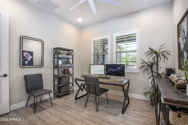 3118 E Gary Way, Phoenix, AZ 85042 - office featuring light wood-style flooring, ceiling fan, baseboards, and recessed lighting