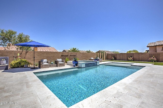 3118 E Gary Way, Phoenix, AZ 85042 - view of pool with a fenced backyard, a patio, and a pool with connected hot tub