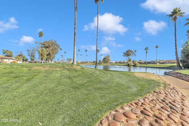 view of yard with a water view