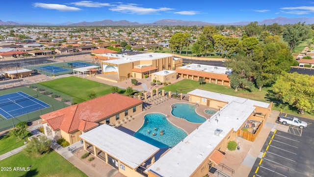 drone / aerial view featuring a mountain view