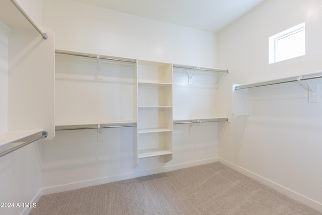 spacious closet featuring light carpet