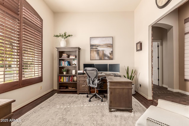 office area featuring dark wood-type flooring