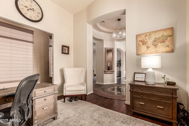 office space featuring dark hardwood / wood-style flooring