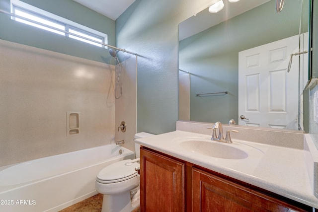 full bathroom with vanity, toilet, and shower / washtub combination