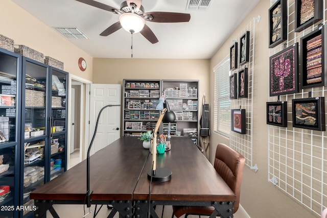 dining area featuring visible vents and ceiling fan