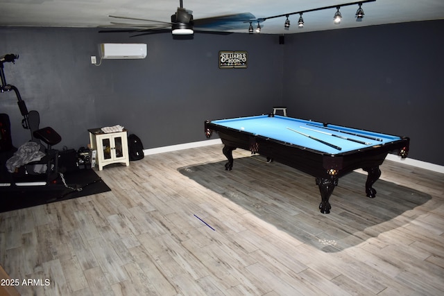 4755 E Gary St, Mesa, AZ 85205 - recreation room with a wall mounted air conditioner, a ceiling fan, billiards, and wood finished floors