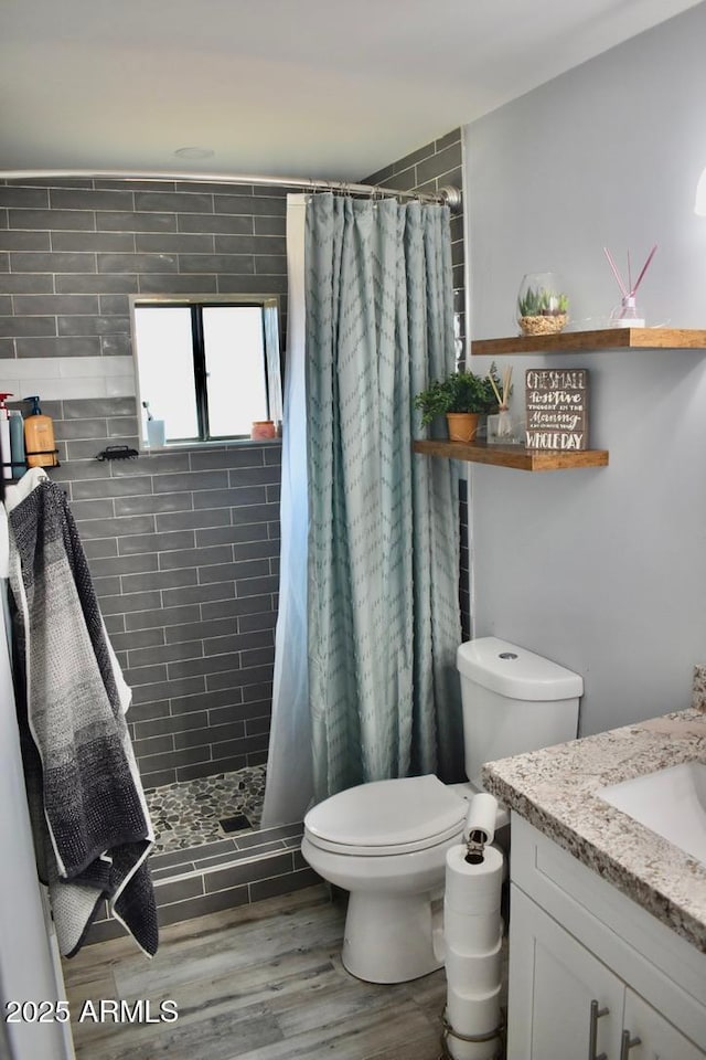 4755 E Gary St, Mesa, AZ 85205 - full bath featuring vanity, a shower stall, and wood finished floors