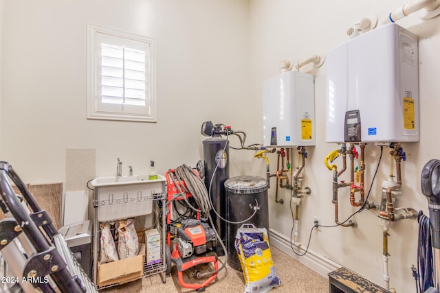 utility room featuring water heater