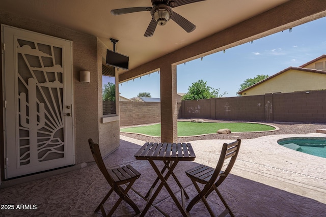 12503 W Vista Paseo Dr, Litchfield Park, AZ 85340 - view of patio / terrace featuring a fenced backyard and ceiling fan