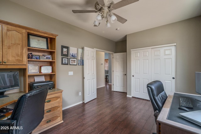 12503 W Vista Paseo Dr, Litchfield Park, AZ 85340 - office space featuring ceiling fan, dark wood finished floors, and baseboards